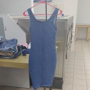 Iris Blue Bodycon Midi Dress Scoop Neck Sleeveless Casual